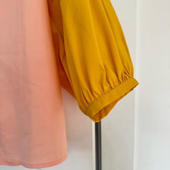 NEW CROSBY by Mollie Burch 3/4 Balloon Sleeve Split V-Neck Colorblock Top Size S - Picture 5 of 7